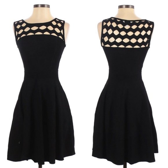 Milly Open Yoke Fit and Flare Knit Dress Black Mini Party Womens Size Small - Picture 3 of 6